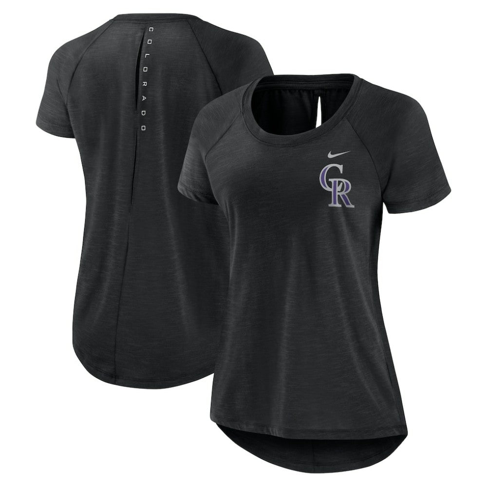 Heather Black Colorado Rockies Nike Women's Summer Breeze Raglan Fashion T-Shirt
