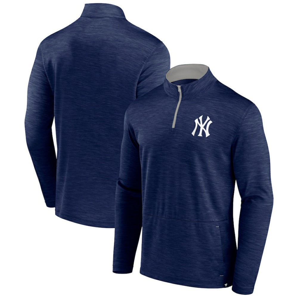 Heather Navy New York Yankees Fanatics Fundamentals Quarter-Zip Pullover