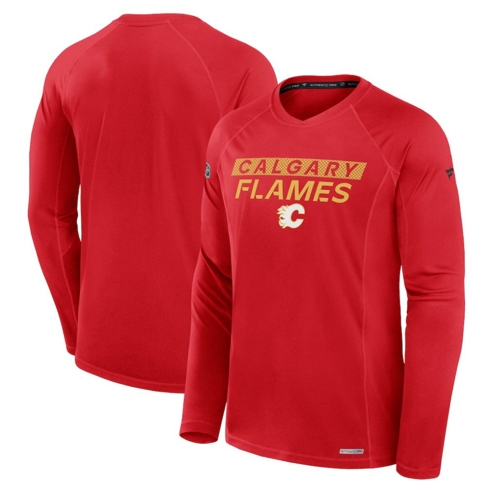 NHL Calgary Flames Fanatics Authentic Pro Rink Tech Raglan Long Sleeve T-Shirt