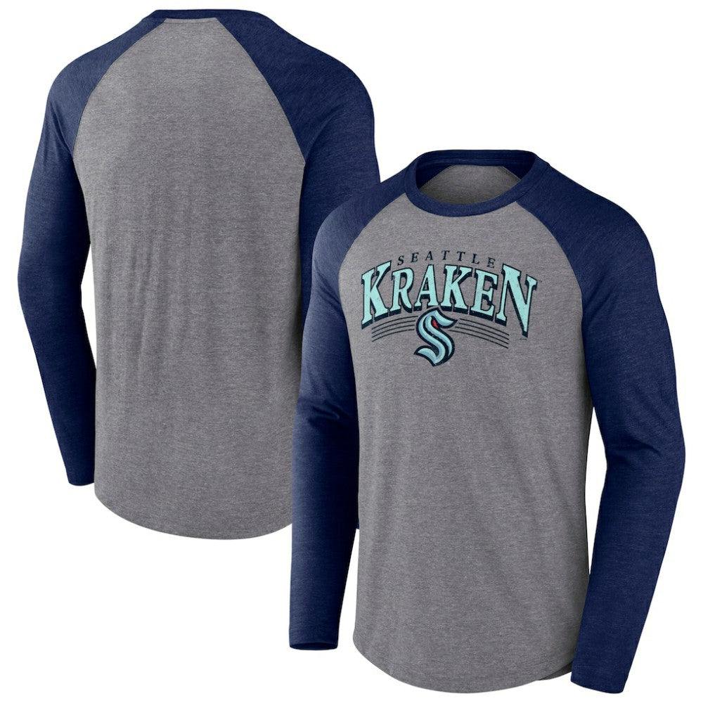 NHL Seattle Kraken Fanatics Goal Crease Raglan Tri-Blend Long Sleeve T-Shirt