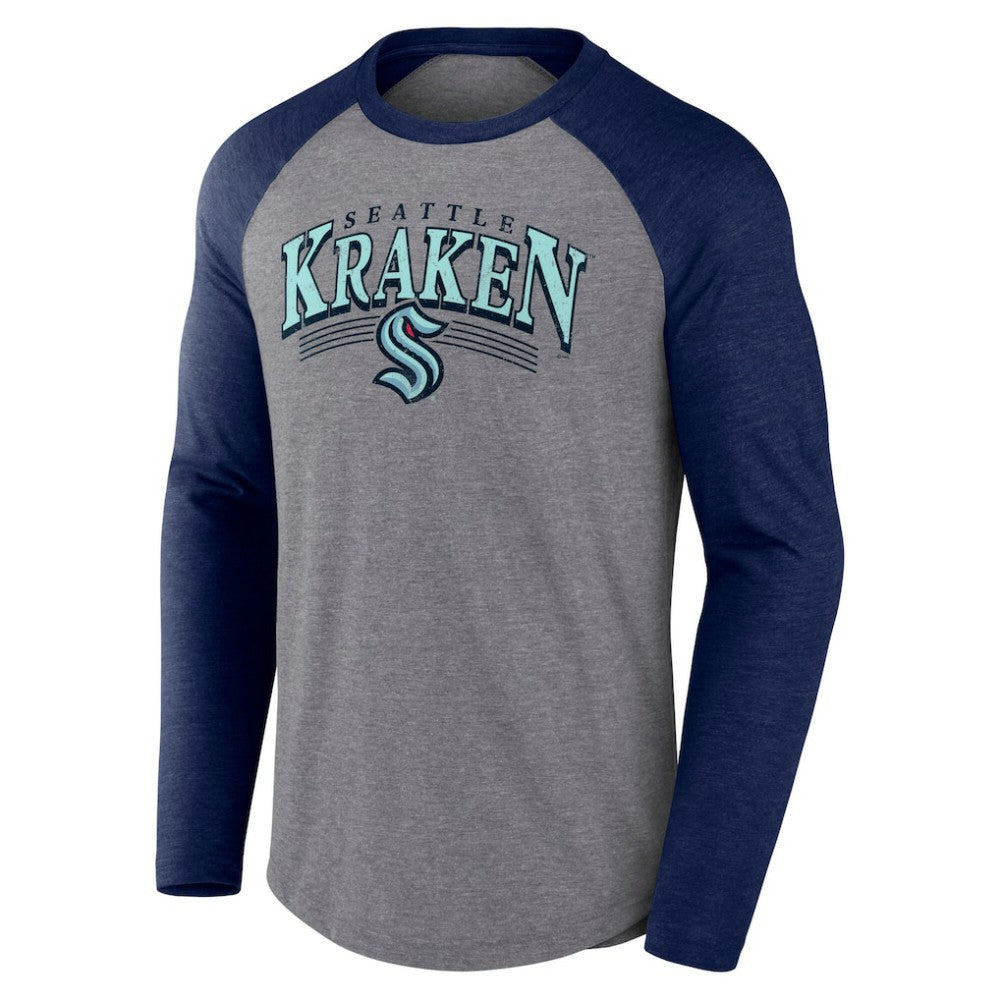 NHL Seattle Kraken Fanatics Goal Crease Raglan Tri-Blend Long Sleeve T-Shirt