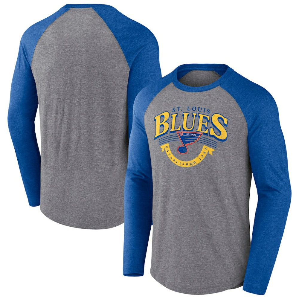 NHL St. Louis Blues Fanatics Goal Crease Raglan Tri-Blend Long Sleeve T-Shirt
