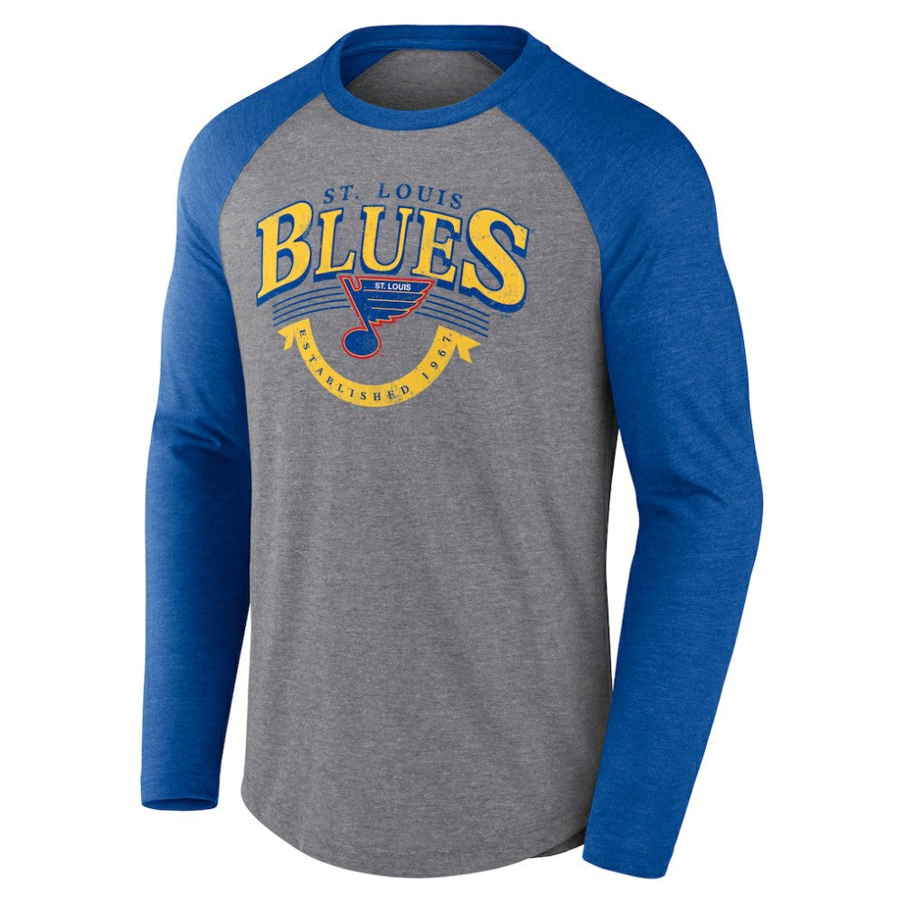 NHL St. Louis Blues Fanatics Goal Crease Raglan Tri-Blend Long Sleeve T-Shirt