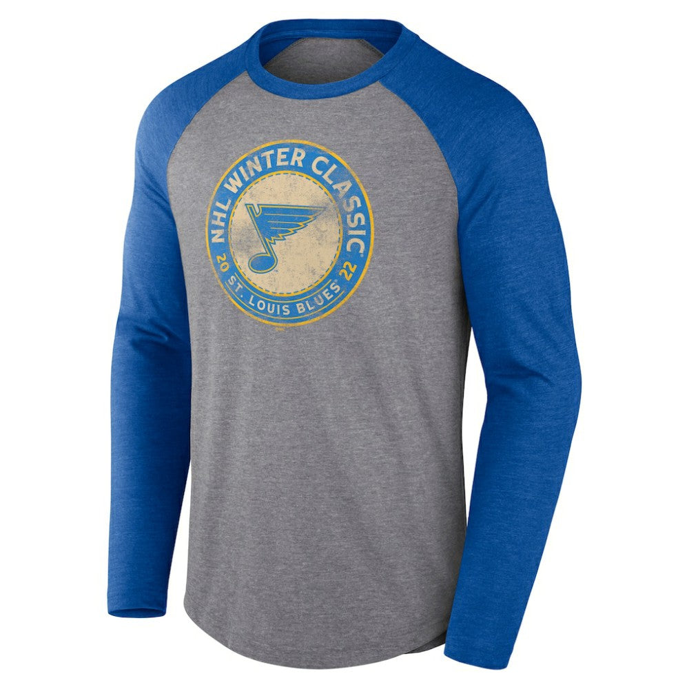NHL St. Louis Blues Fanatics 2022 NHL Winter Classic Vintage Distressed Raglan Tri-Blend Long Sleeve T-Shirt