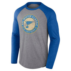 NHL St. Louis Blues Fanatics 2022 NHL Winter Classic Vintage Distressed Raglan Tri-Blend Long Sleeve T-Shirt