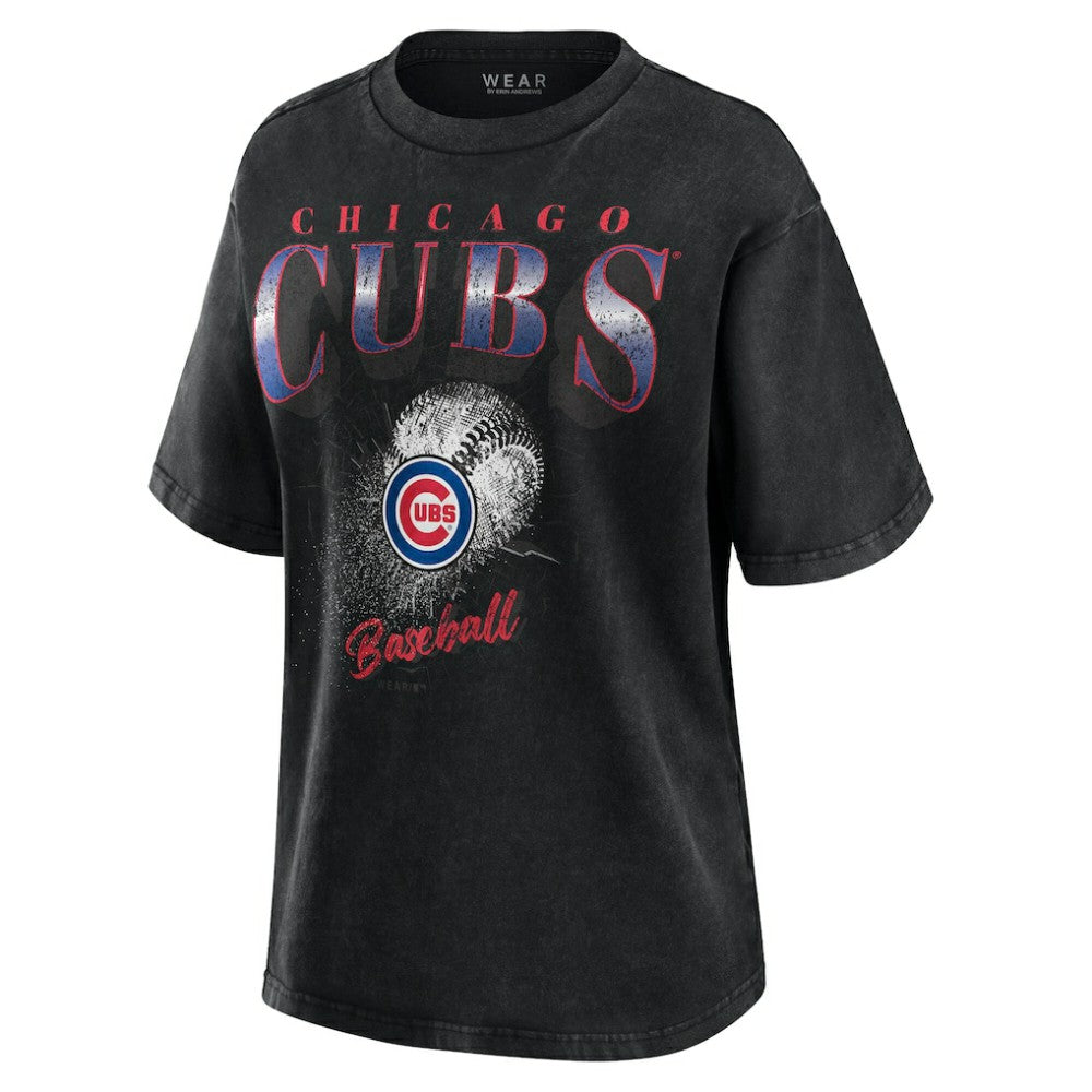 Charcoal Chicago Cubs WEAR by Erin Andrews Women's Oversized Boyfriend T-Shirt