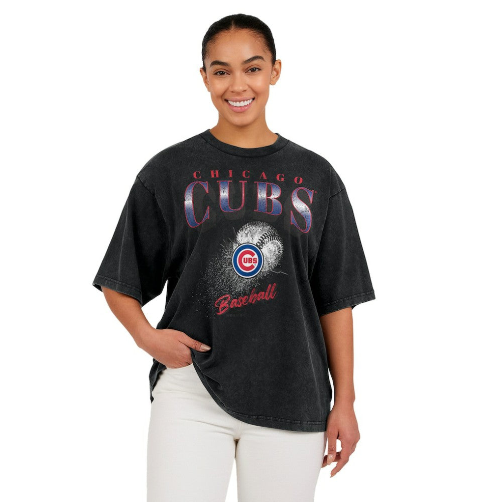 Charcoal Chicago Cubs WEAR by Erin Andrews Women's Oversized Boyfriend T-Shirt