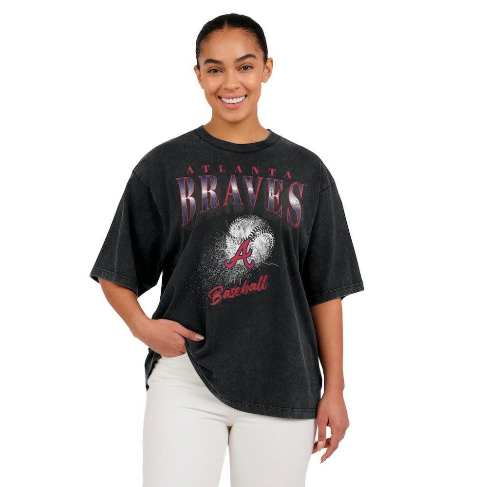 Charcoal Atlanta Braves WEAR by Erin Andrews Women's Oversized Boyfriend T-Shirt