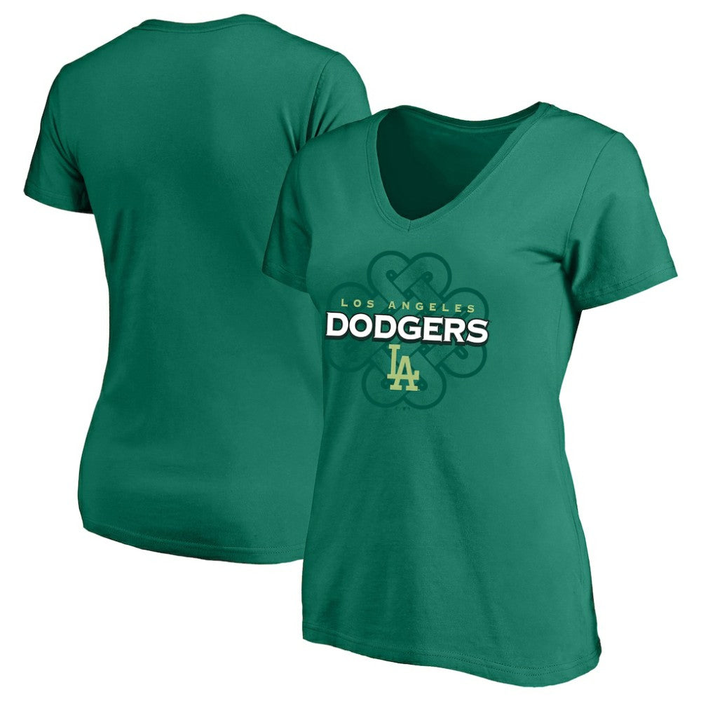 Kelly Green Los Angeles Dodgers Profile Women's Plus Size Celtic V-Neck T-Shirt