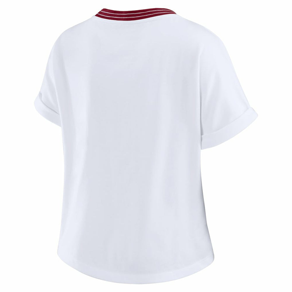 WEAR by Erin Andrews Women's Cropped Center Stripe Dolman T-Shirt - Washington Commanders T-shirts