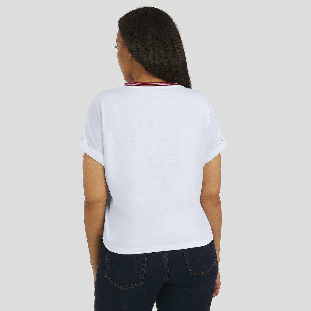 WEAR by Erin Andrews Women's Cropped Center Stripe Dolman T-Shirt - Washington Commanders T-shirts