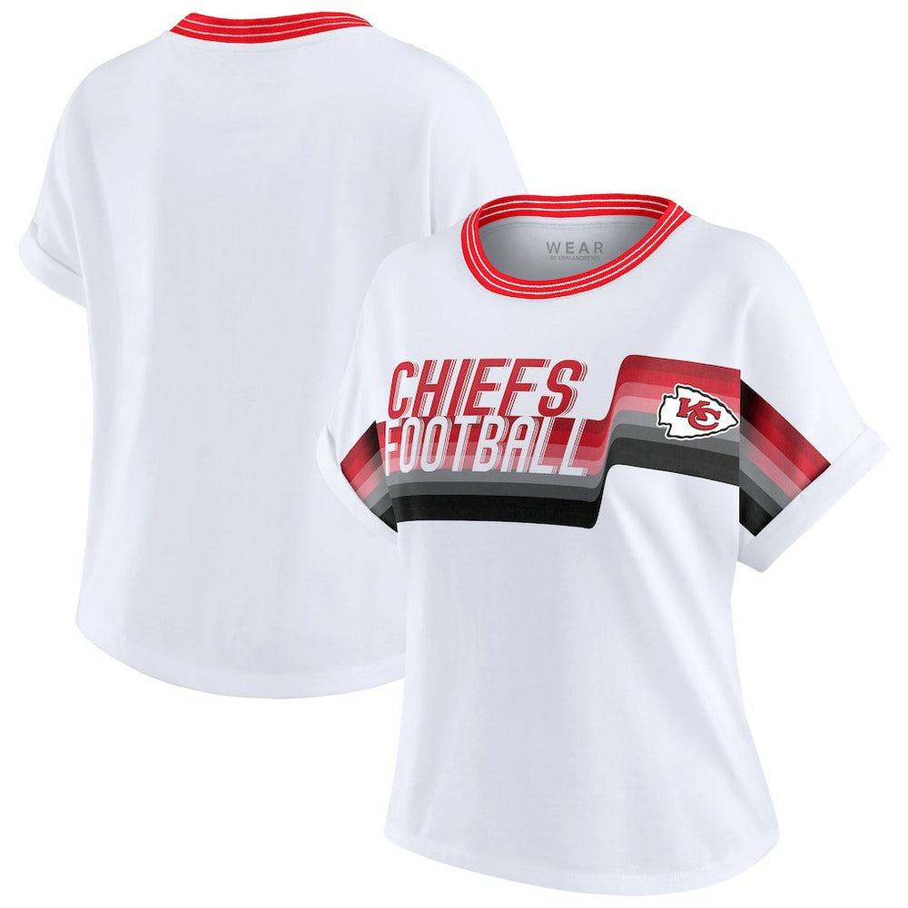 WEAR by Erin Andrews Women's Cropped Center Stripe Dolman T-Shirt - Kansas City Chiefs T-shirts