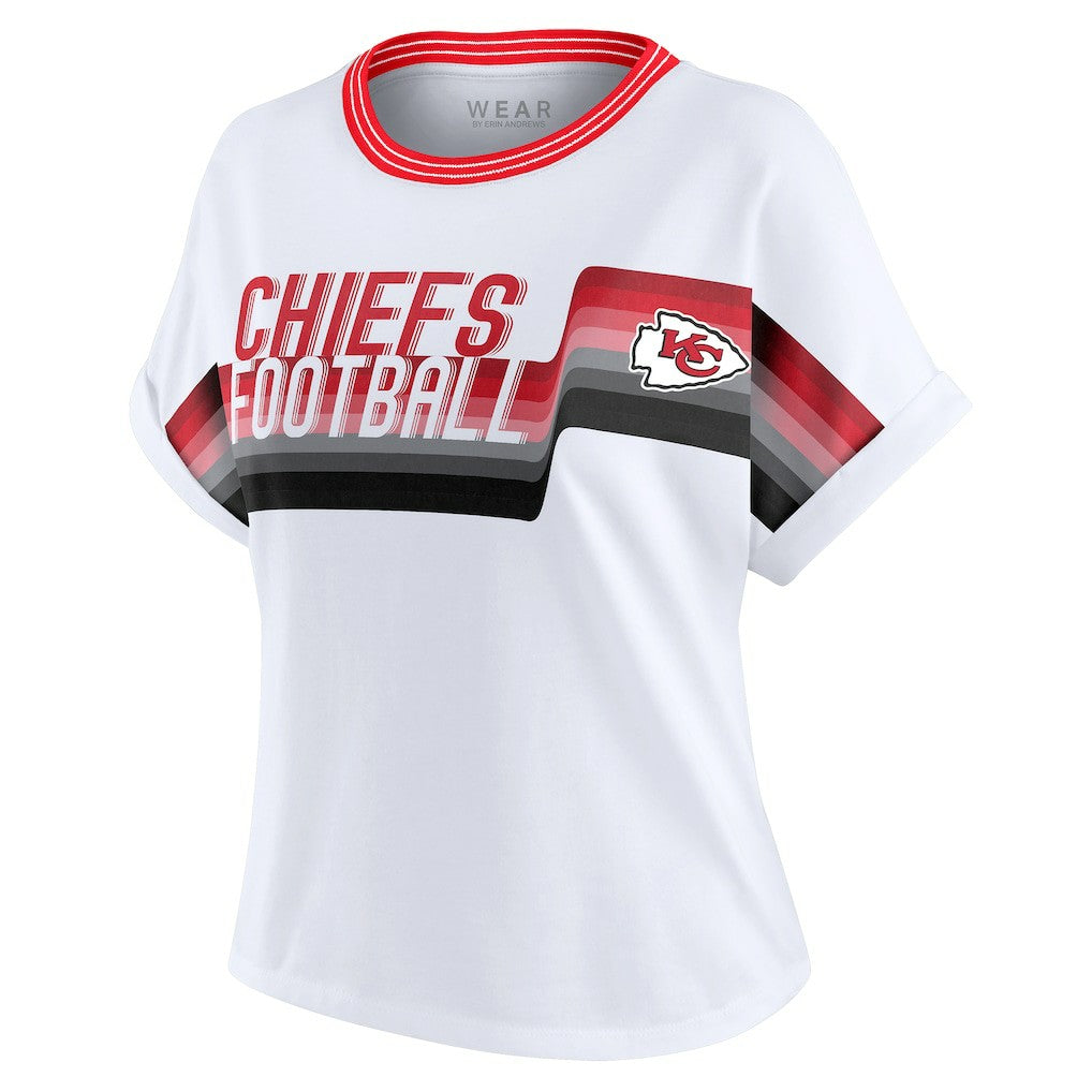 WEAR by Erin Andrews Women's Cropped Center Stripe Dolman T-Shirt - Kansas City Chiefs T-shirts