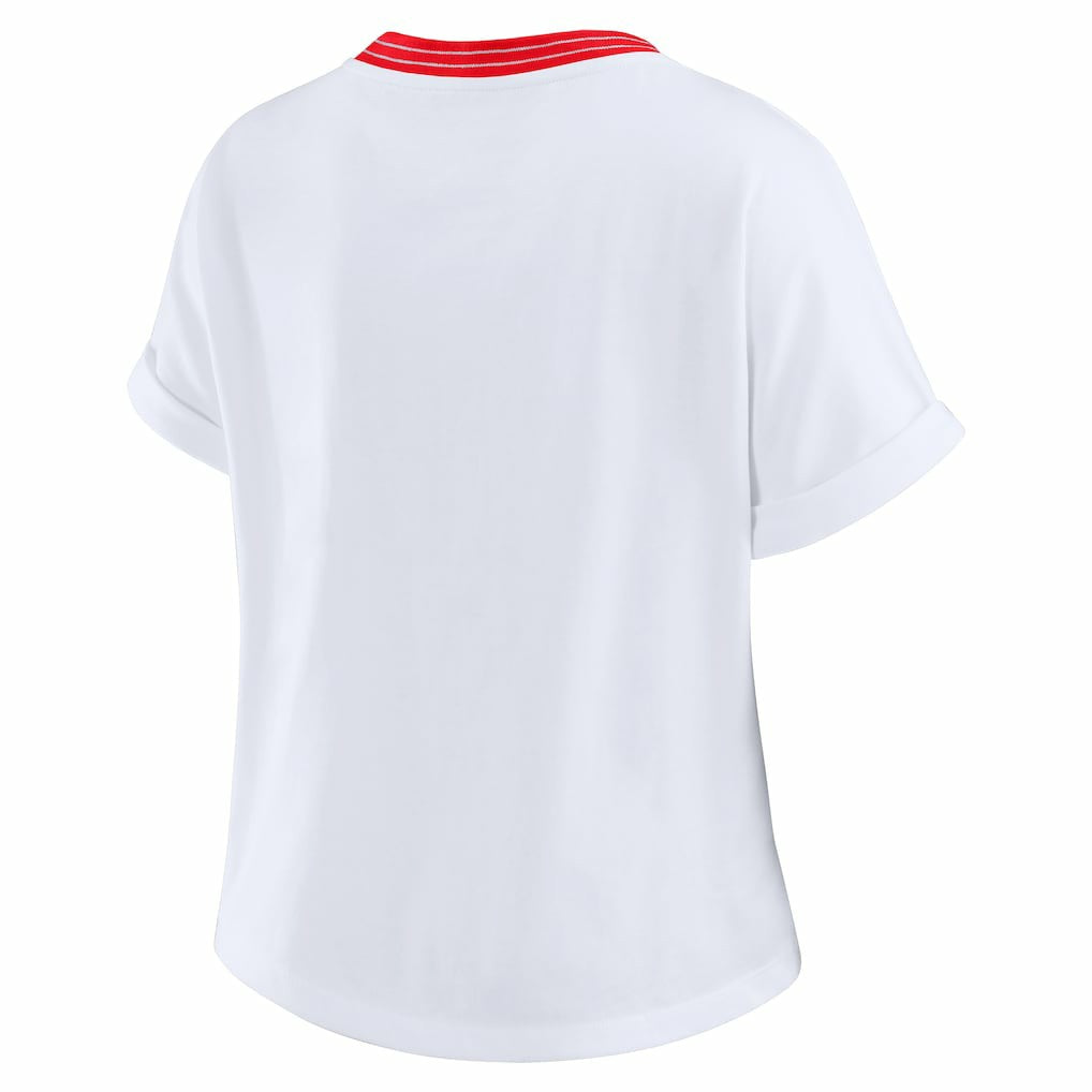 WEAR by Erin Andrews Women's Cropped Center Stripe Dolman T-Shirt - Kansas City Chiefs T-shirts