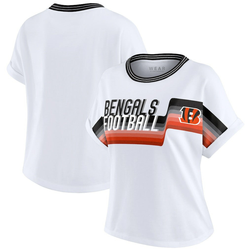 WEAR by Erin Andrews Women's Cropped Center Stripe Dolman T-Shirt - Cincinnati Bengals T-shirts