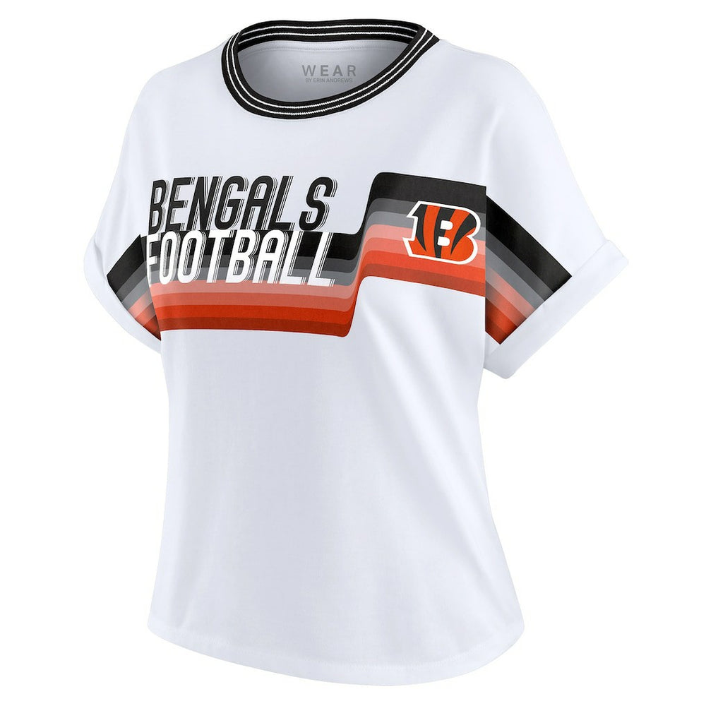 WEAR by Erin Andrews Women's Cropped Center Stripe Dolman T-Shirt - Cincinnati Bengals T-shirts
