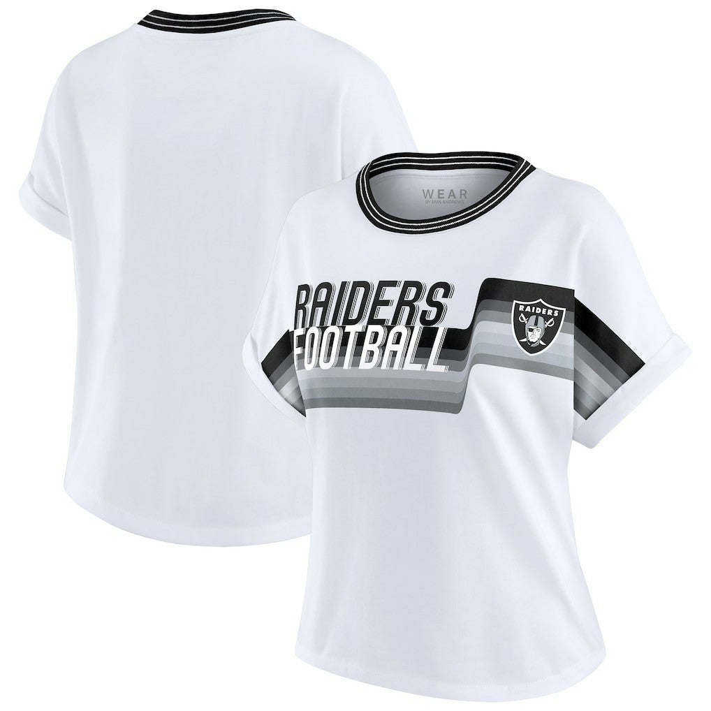 WEAR by Erin Andrews Women's Cropped Center Stripe Dolman T-Shirt - Las Vegas Raiders T-shirts