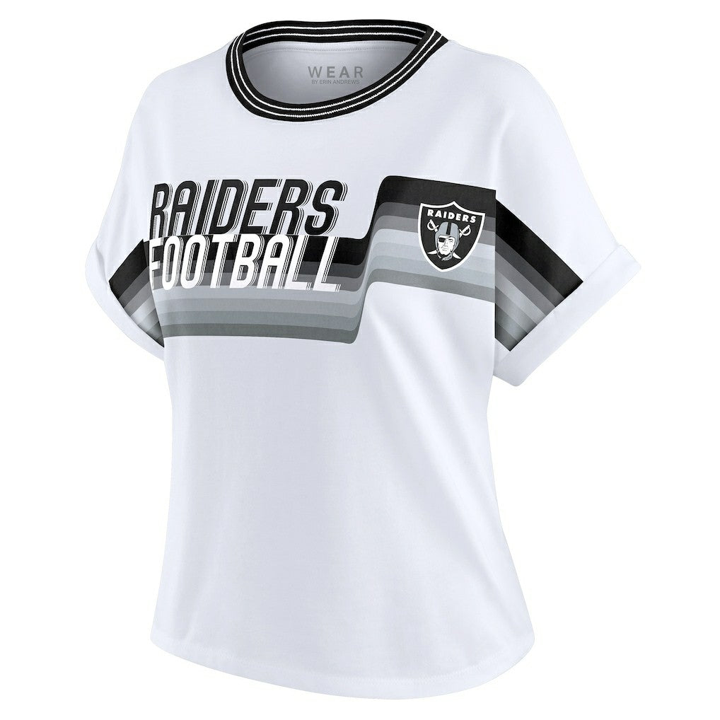 WEAR by Erin Andrews Women's Cropped Center Stripe Dolman T-Shirt - Las Vegas Raiders T-shirts