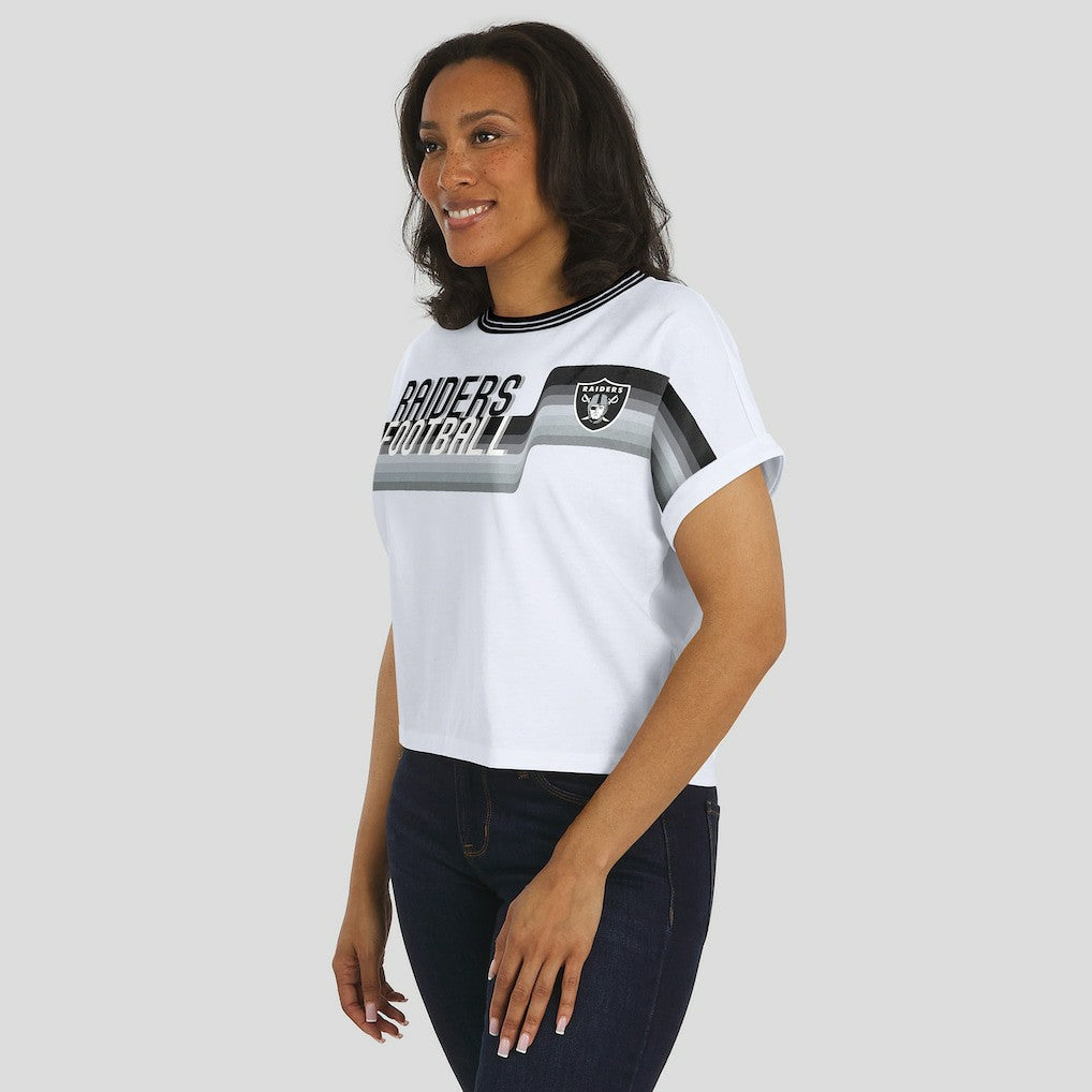 WEAR by Erin Andrews Women's Cropped Center Stripe Dolman T-Shirt - Las Vegas Raiders T-shirts