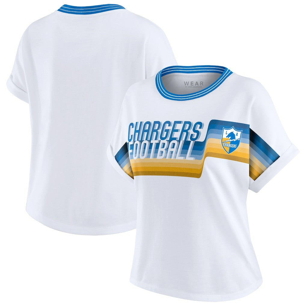 WEAR by Erin Andrews Women's Cropped Center Stripe Dolman T-Shirt - Los Angeles Chargers T-shirts