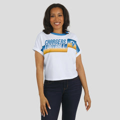 WEAR by Erin Andrews Women's Cropped Center Stripe Dolman T-Shirt - Los Angeles Chargers T-shirts
