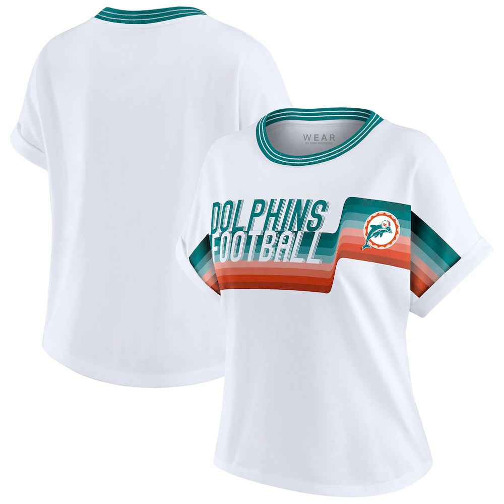 WEAR by Erin Andrews Women's Cropped Center Stripe Dolman T-Shirt - Miami Dolphins T-shirts
