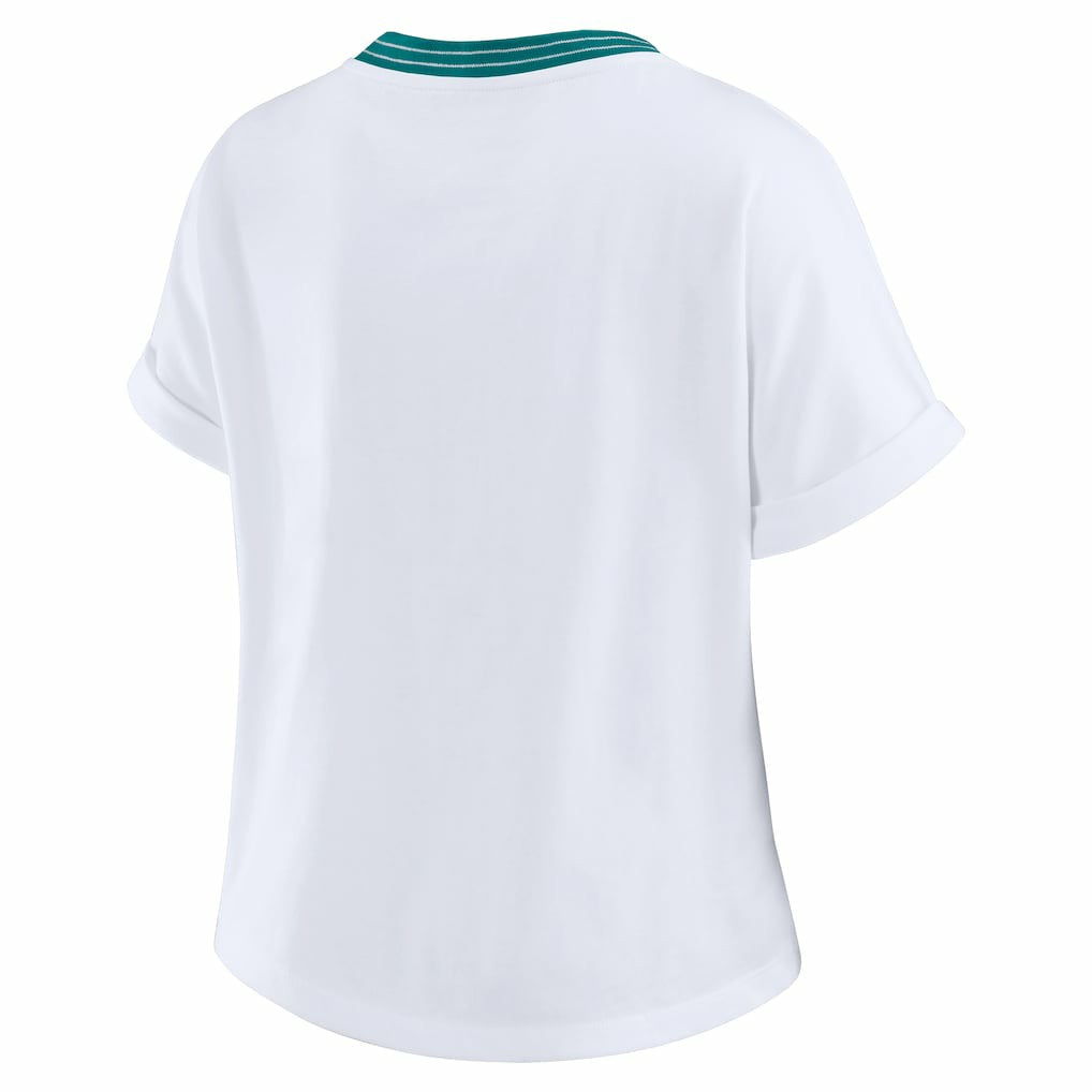 WEAR by Erin Andrews Women's Cropped Center Stripe Dolman T-Shirt - Miami Dolphins T-shirts