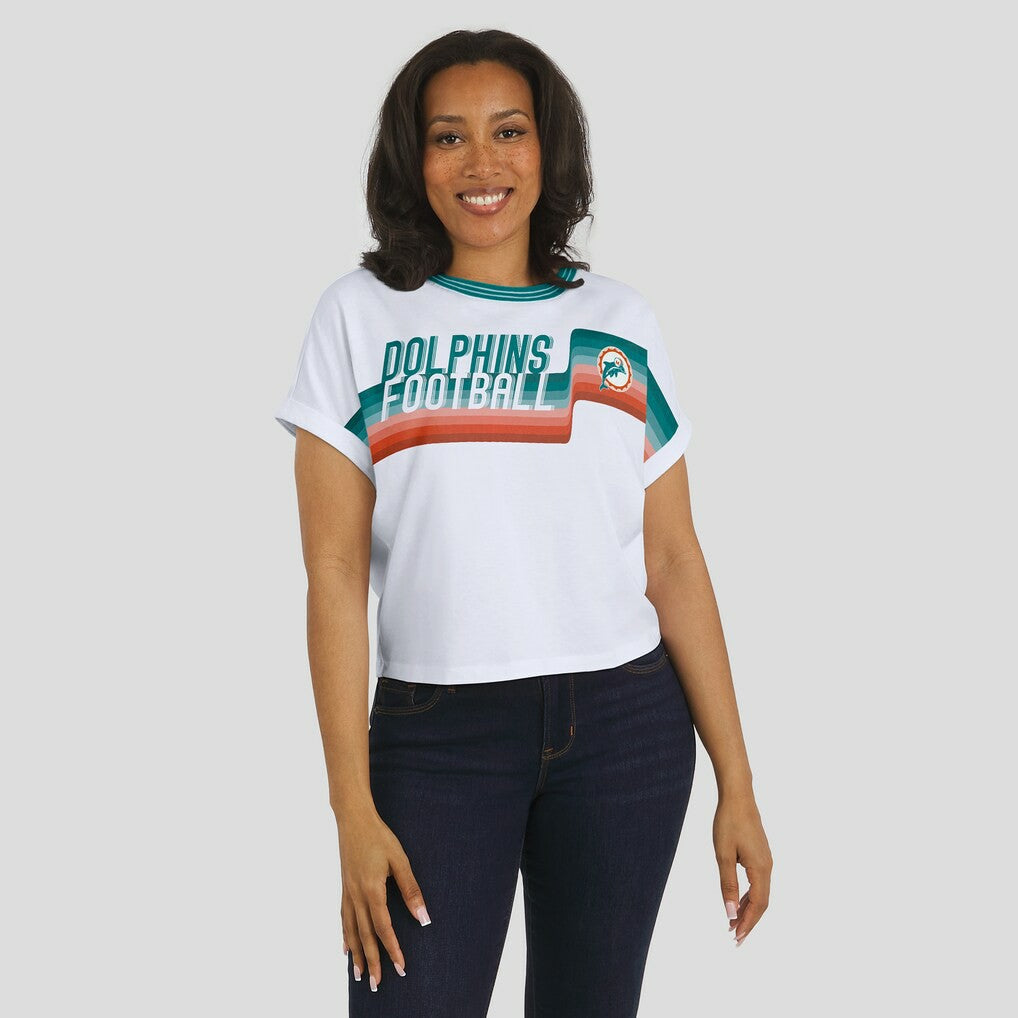 WEAR by Erin Andrews Women's Cropped Center Stripe Dolman T-Shirt - Miami Dolphins T-shirts