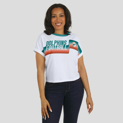 WEAR by Erin Andrews Women's Cropped Center Stripe Dolman T-Shirt - Miami Dolphins T-shirts