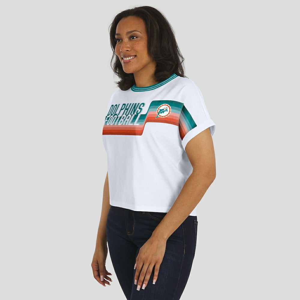 WEAR by Erin Andrews Women's Cropped Center Stripe Dolman T-Shirt - Miami Dolphins T-shirts