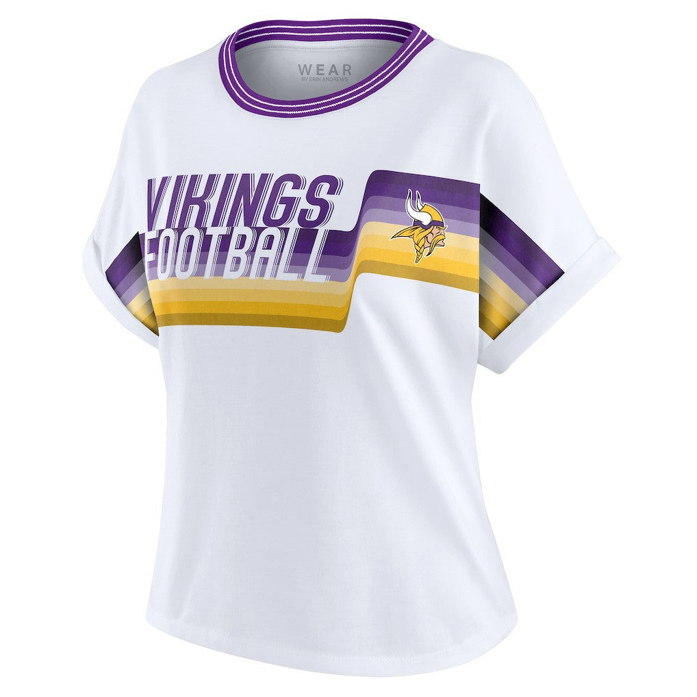 WEAR by Erin Andrews Women's Cropped Center Stripe Dolman T-Shirt - Minnesota Vikings T-shirts