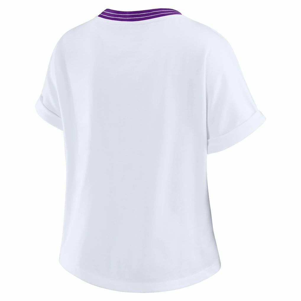 WEAR by Erin Andrews Women's Cropped Center Stripe Dolman T-Shirt - Minnesota Vikings T-shirts
