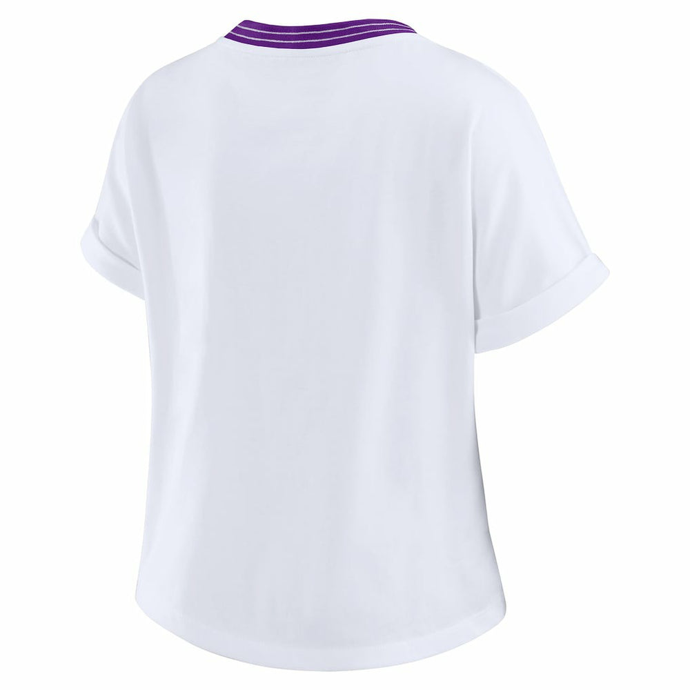 WEAR by Erin Andrews Women's Cropped Center Stripe Dolman T-Shirt - Minnesota Vikings T-shirts