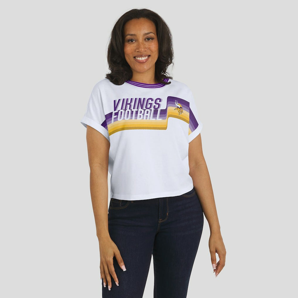 WEAR by Erin Andrews Women's Cropped Center Stripe Dolman T-Shirt - Minnesota Vikings T-shirts