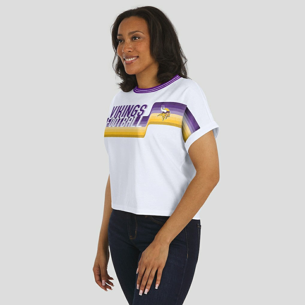 WEAR by Erin Andrews Women's Cropped Center Stripe Dolman T-Shirt - Minnesota Vikings T-shirts