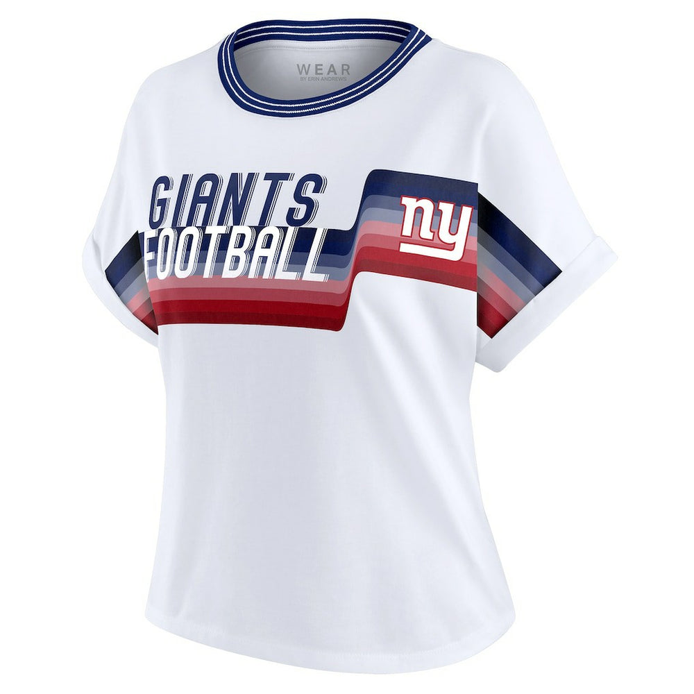 WEAR by Erin Andrews Women's Cropped Center Stripe Dolman T-Shirt - New York Giants T-shirts