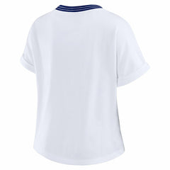 WEAR by Erin Andrews Women's Cropped Center Stripe Dolman T-Shirt - New York Giants T-shirts