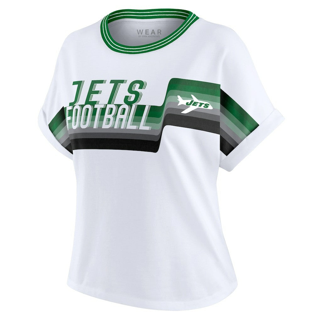 WEAR by Erin Andrews Women's Cropped Center Stripe Dolman T-Shirt - New York Jets T-shirts