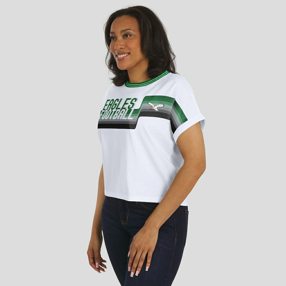 WEAR by Erin Andrews Women's Cropped Center Stripe Dolman T-Shirt - Philadelphia Eagles T-shirts