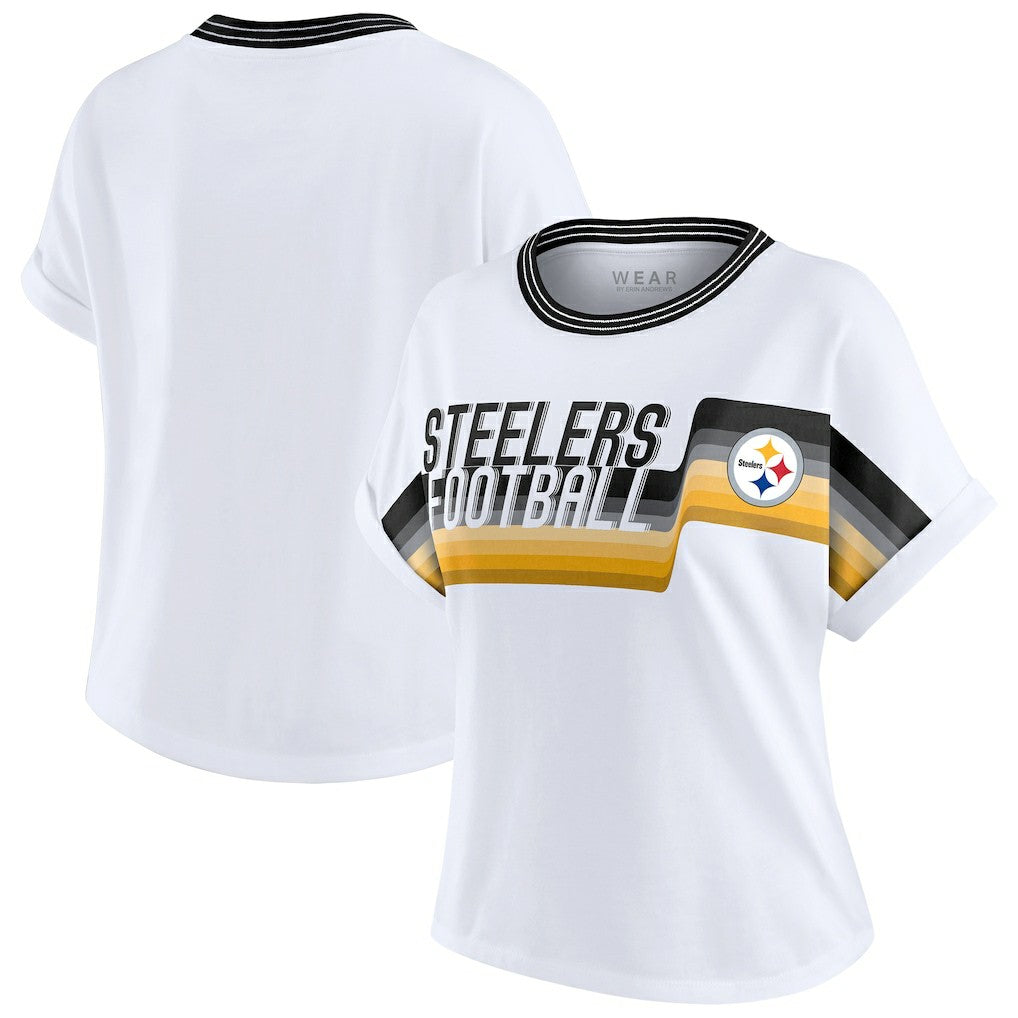 WEAR by Erin Andrews Women's Cropped Center Stripe Dolman T-Shirt - Pittsburgh Steelers T-shirts