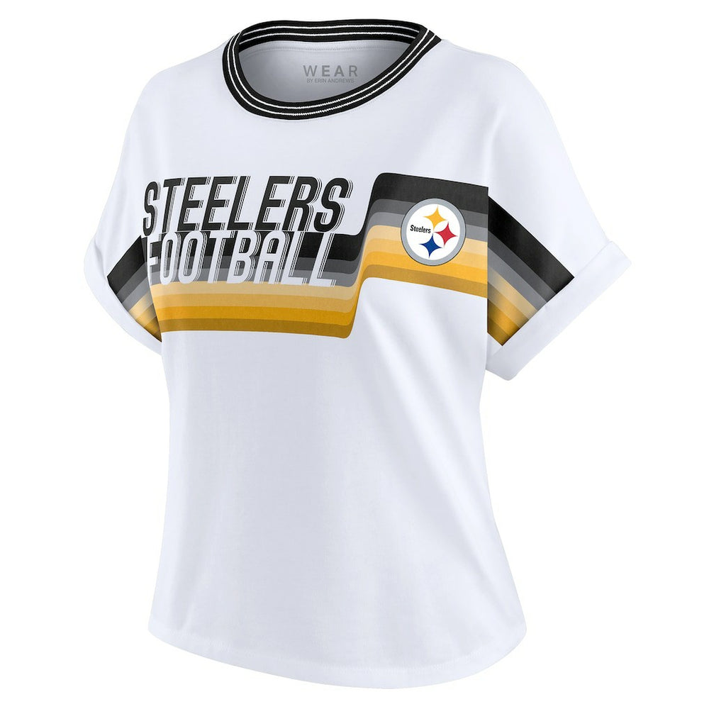 WEAR by Erin Andrews Women's Cropped Center Stripe Dolman T-Shirt - Pittsburgh Steelers T-shirts