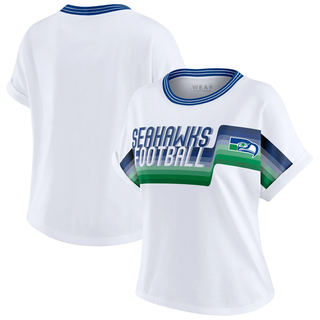 WEAR by Erin Andrews Women's Cropped Center Stripe Dolman T-Shirt - Seattle Seahawks T-shirts
