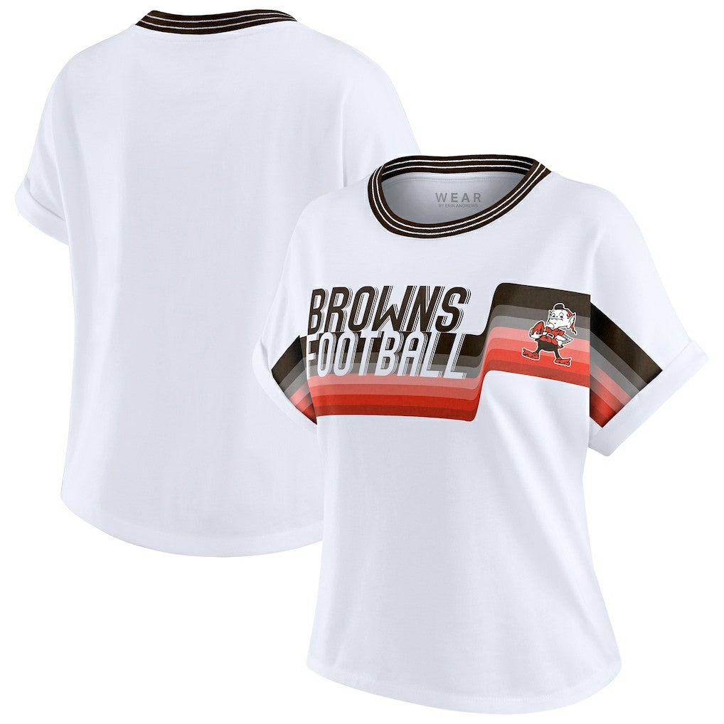 WEAR by Erin Andrews Women's Cropped Center Stripe Dolman T-Shirt - Cleveland Browns T-shirts