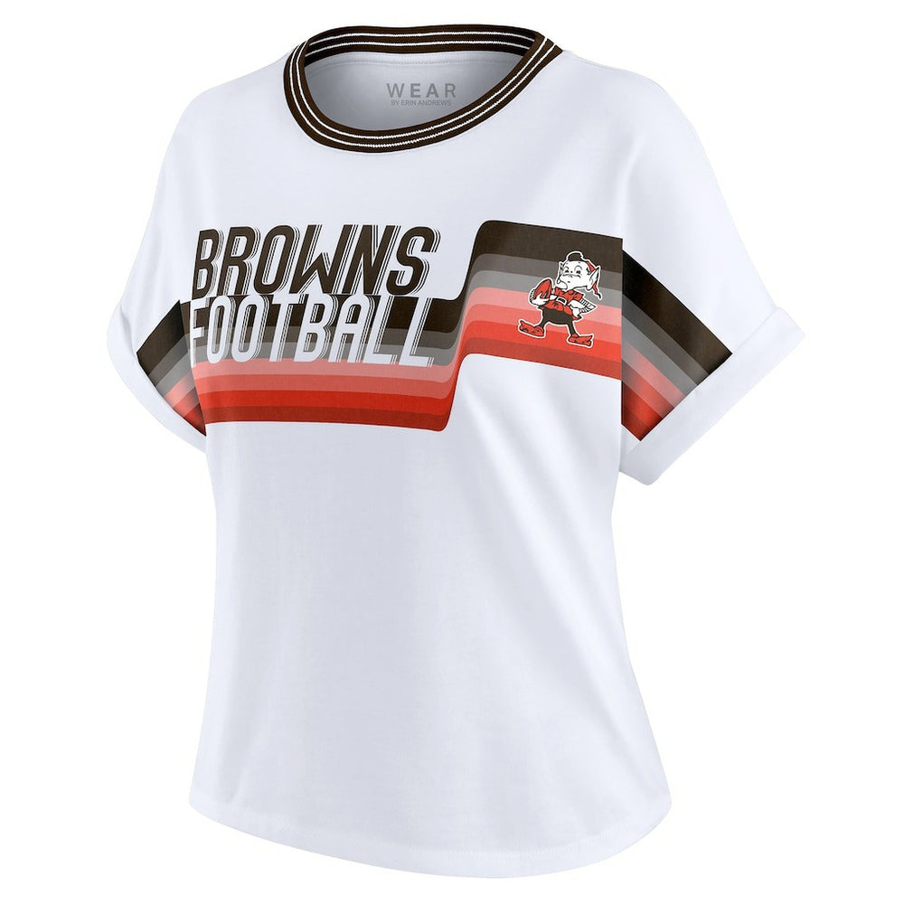 WEAR by Erin Andrews Women's Cropped Center Stripe Dolman T-Shirt - Cleveland Browns T-shirts