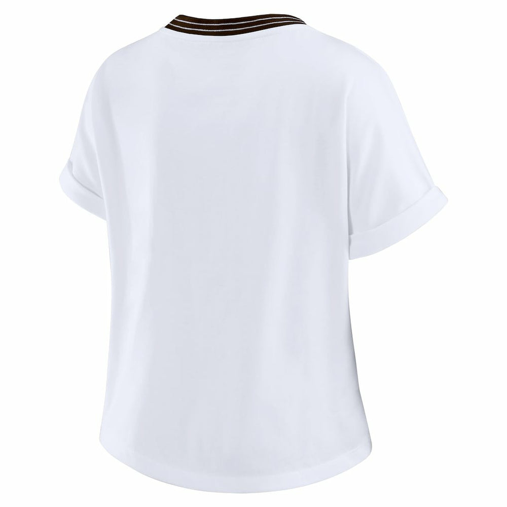 WEAR by Erin Andrews Women's Cropped Center Stripe Dolman T-Shirt - Cleveland Browns T-shirts