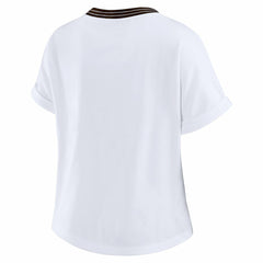 WEAR by Erin Andrews Women's Cropped Center Stripe Dolman T-Shirt - Cleveland Browns T-shirts