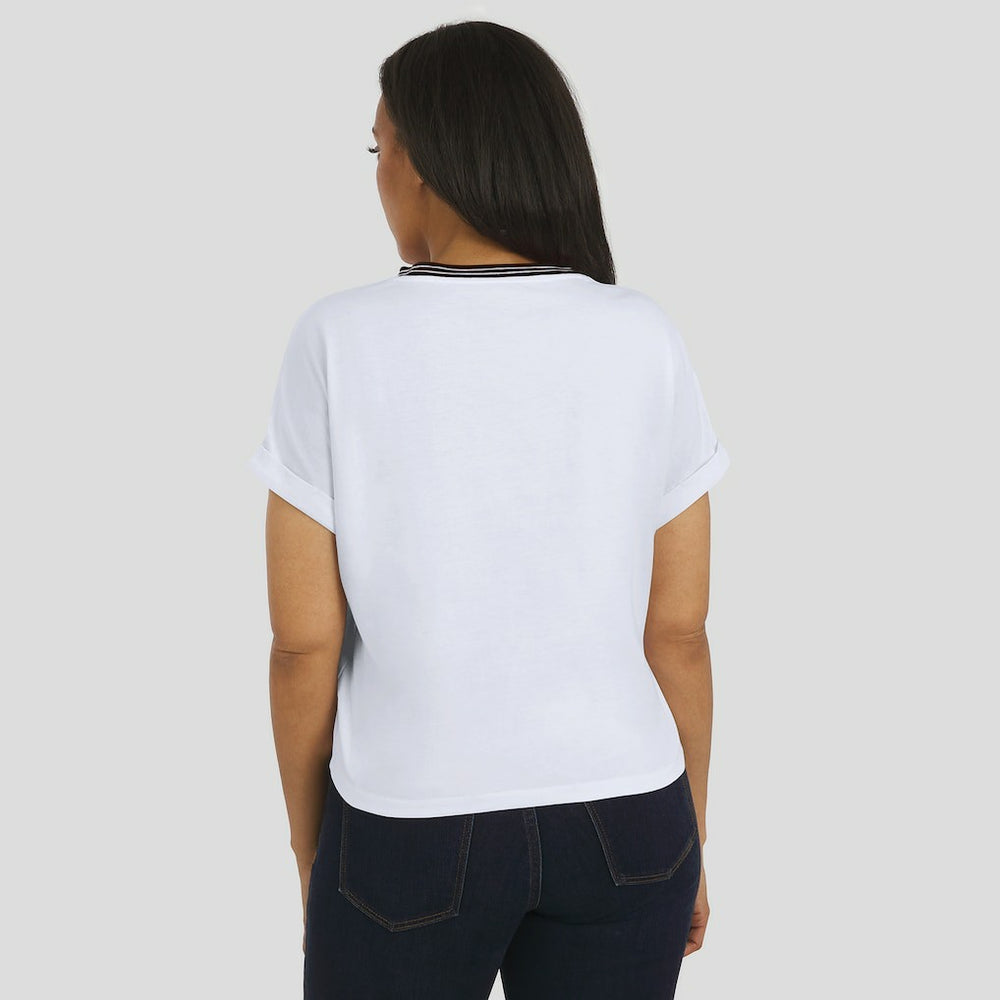 WEAR by Erin Andrews Women's Cropped Center Stripe Dolman T-Shirt - Cleveland Browns T-shirts