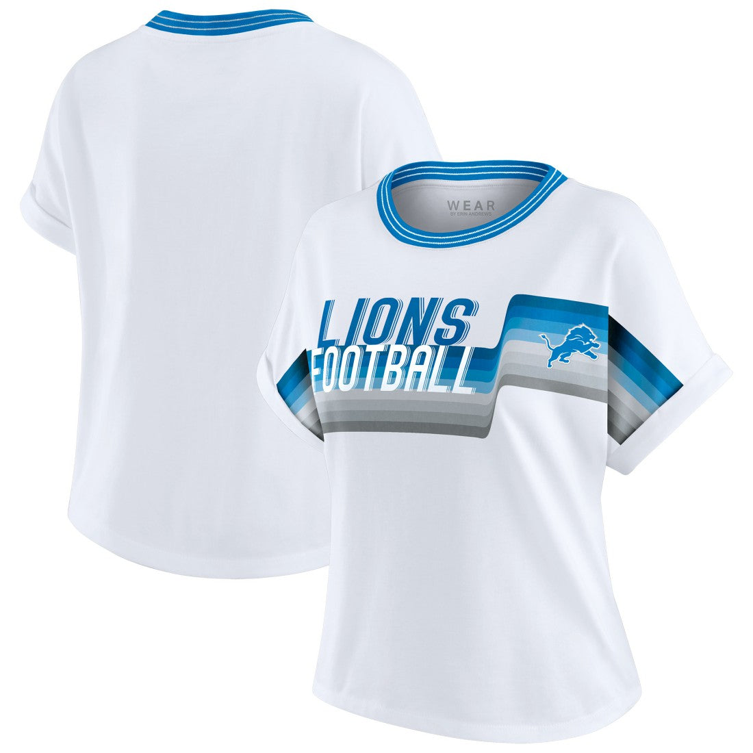WEAR by Erin Andrews Women's Cropped Center Stripe Dolman T-Shirt - Detroit Lions T-shirts