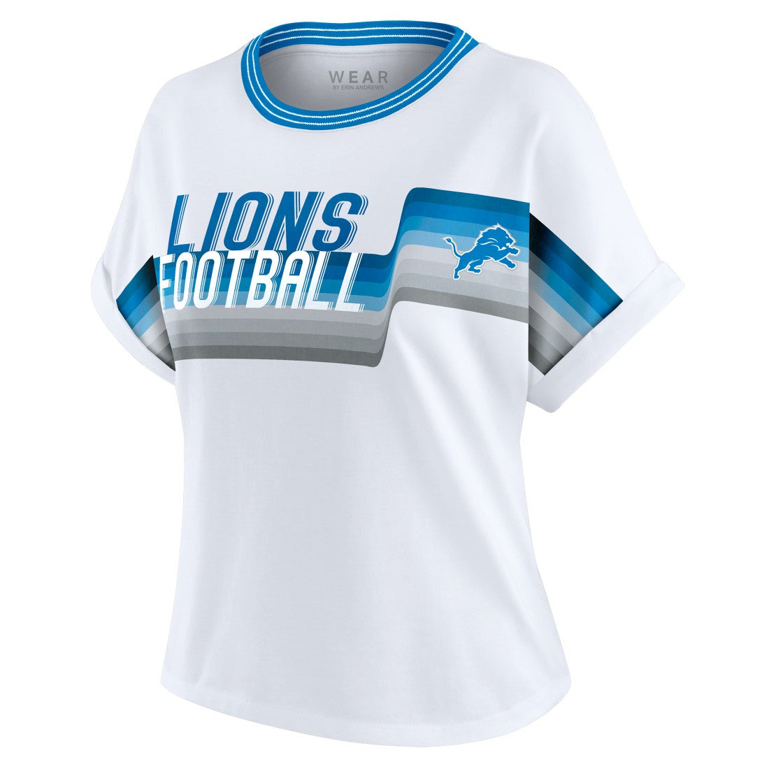 WEAR by Erin Andrews Women's Cropped Center Stripe Dolman T-Shirt - Detroit Lions T-shirts