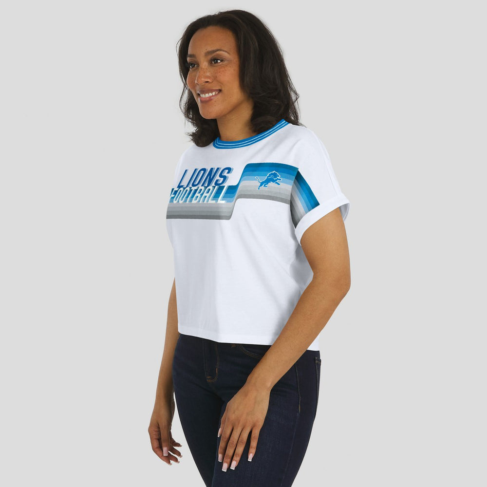 WEAR by Erin Andrews Women's Cropped Center Stripe Dolman T-Shirt - Detroit Lions T-shirts